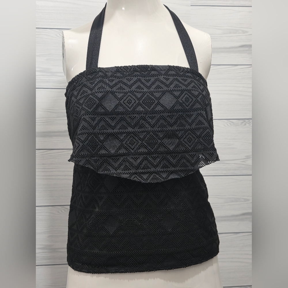 Black Textured Halter Top